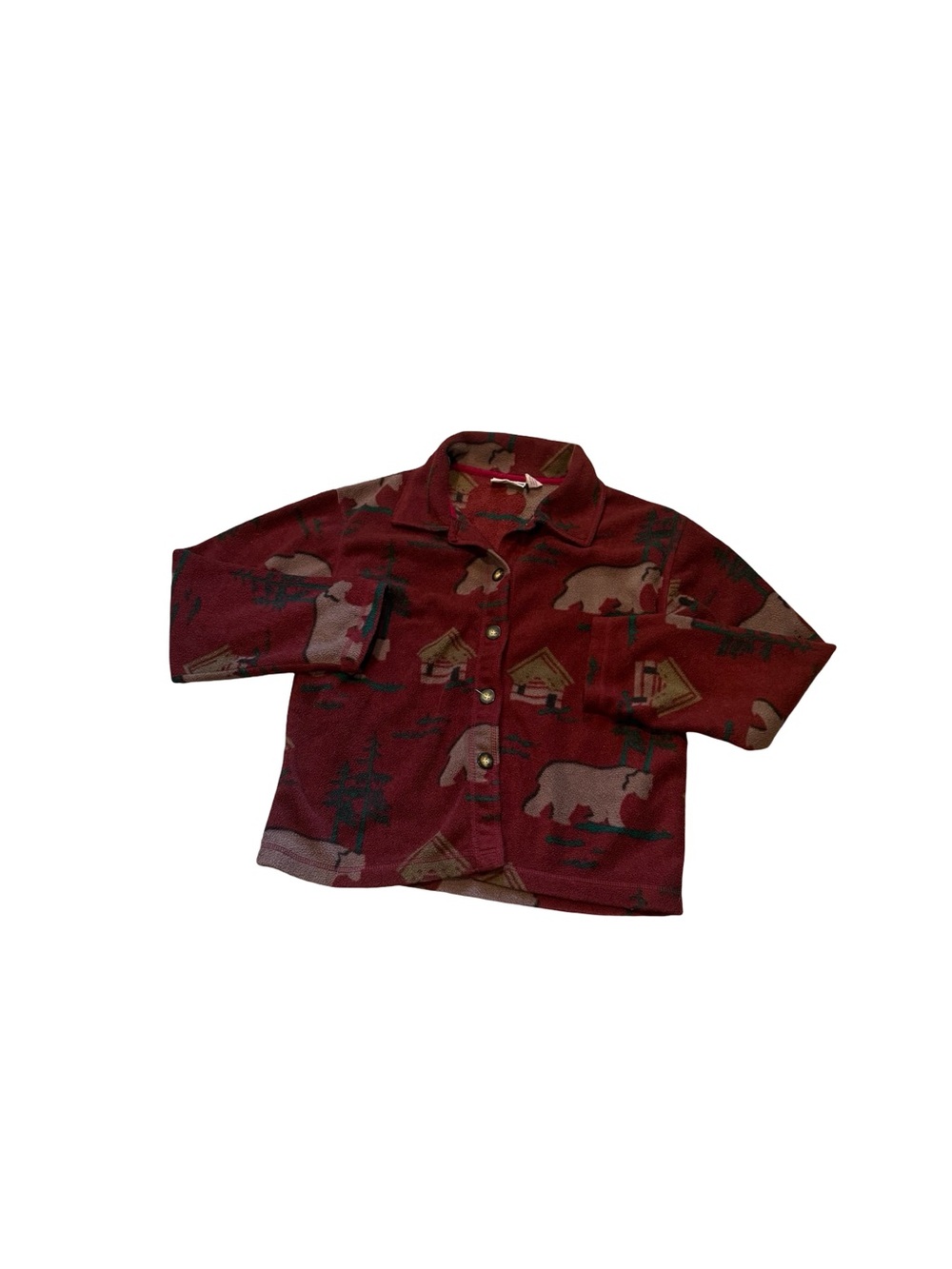 Vintage Northcrest Maroon Bear & Cabin Button-Down Shirt